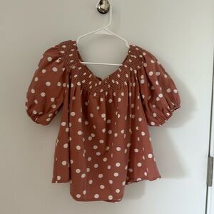 Roller Rabbit Denida Burnt Orange White Polka Dot Cotton Boho Blouse